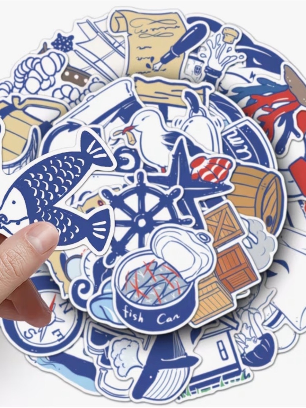50 Blue White Nautical Stickers Anchor Ship Sailor Fish Lighthouse Rope Shell - Picture 15 of 16